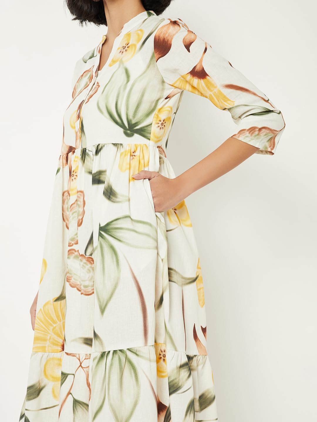 Max Women Printed A-line Dress (White_L)