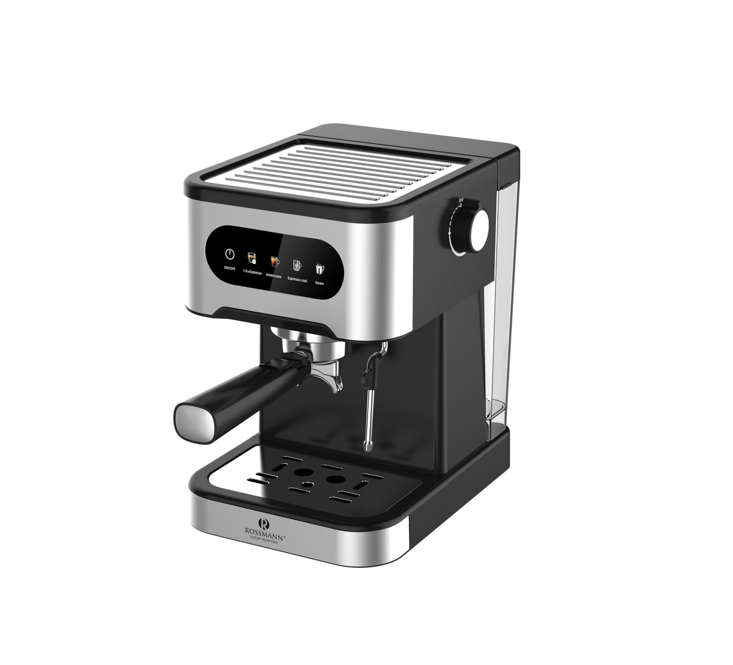 Rossmann Espresso Coffee Maker, 20 Bar Pressure Italian Ulka Pump, 1350 Watts Quick Heating Thermo Block, Easy to Use Touch Screen with 4 in 1 Funtions,1.5 Lit Water Tank, SS Frothing Wand.