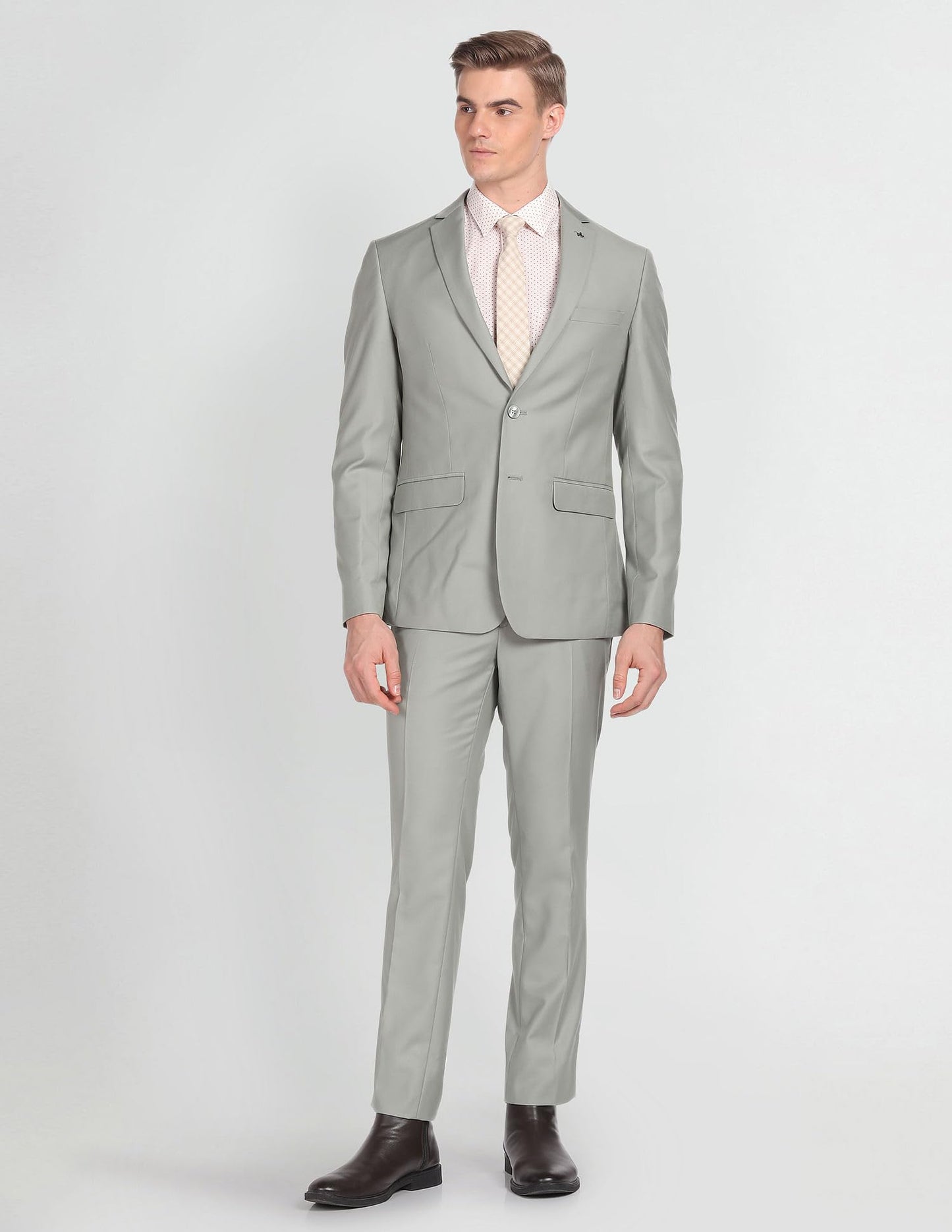 Arrow Men's Polyester Double Breasted Business Suit Pants Set (ARAGSU5601_Sage Green