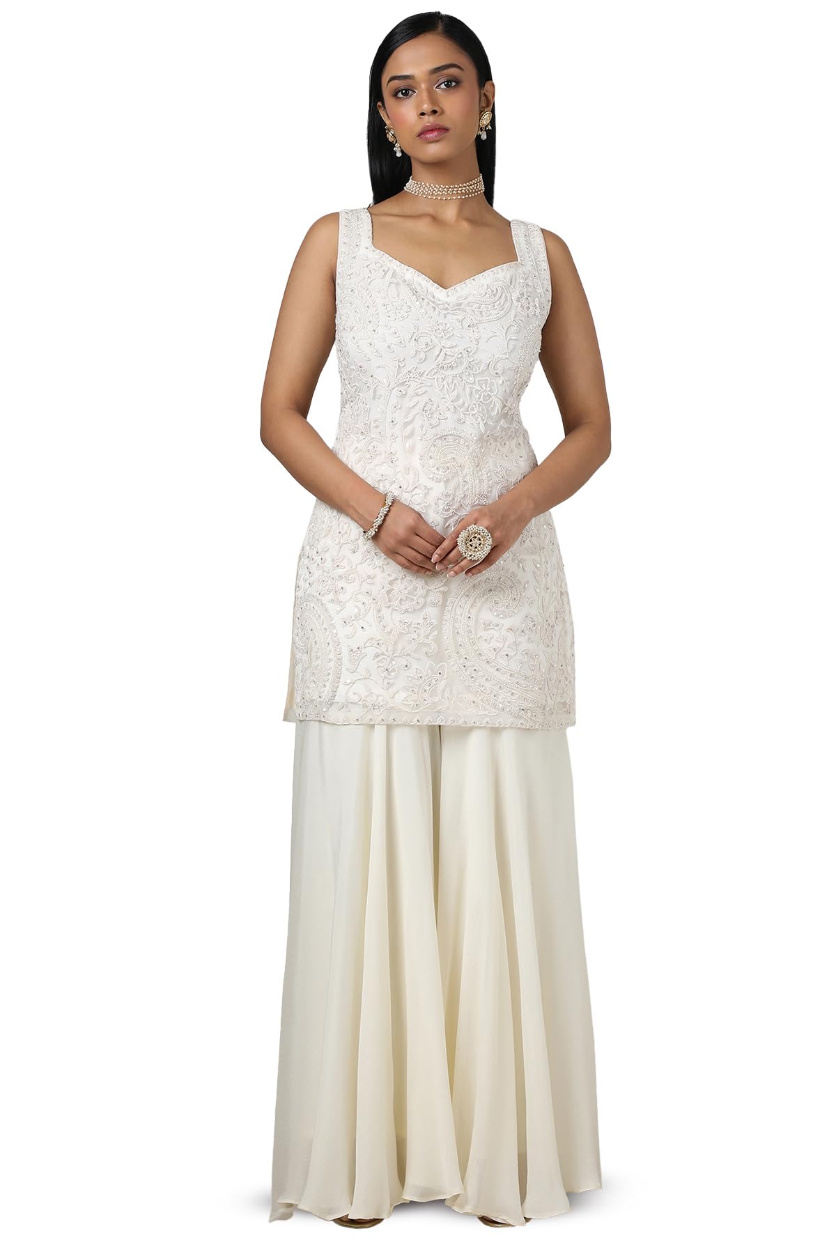 Soch Women's Net Salwar Suit Set (OWS5CD21481A_Off White