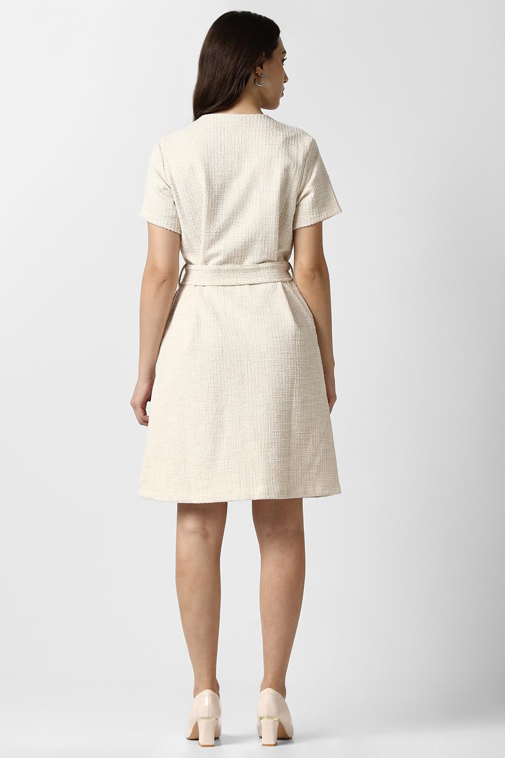 Van Heusen Women's Polyester Modern Above The Knee Dress (VWDRFRGF642404_Beige