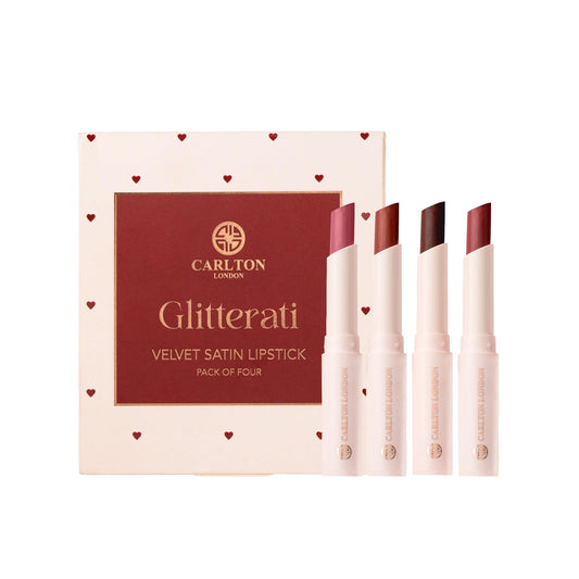 Carlton London Glitterati Satin Lipstick Smudge-Proof Gift Set | Enriched with Vitamin E, Castor oil | Long Lasting | Highly Pigmented | Upto 8Hrs - 4X1.7g