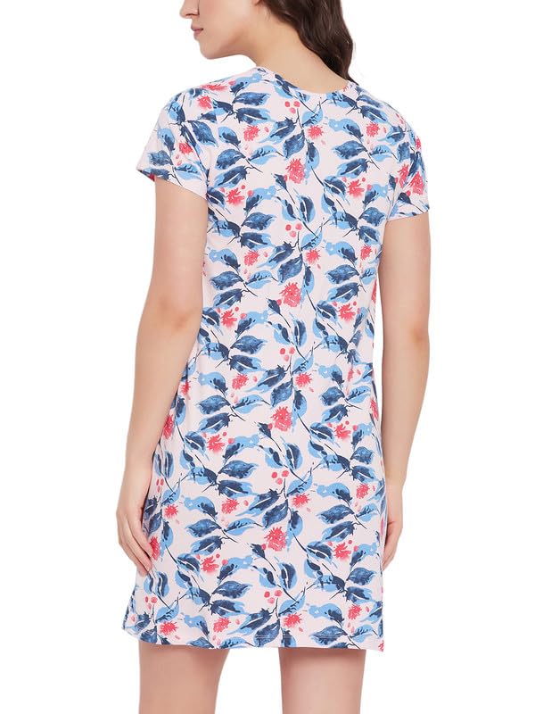 Clovia Women's Cotton Printed Short Night Dress (NS5206P22_Pink_M)