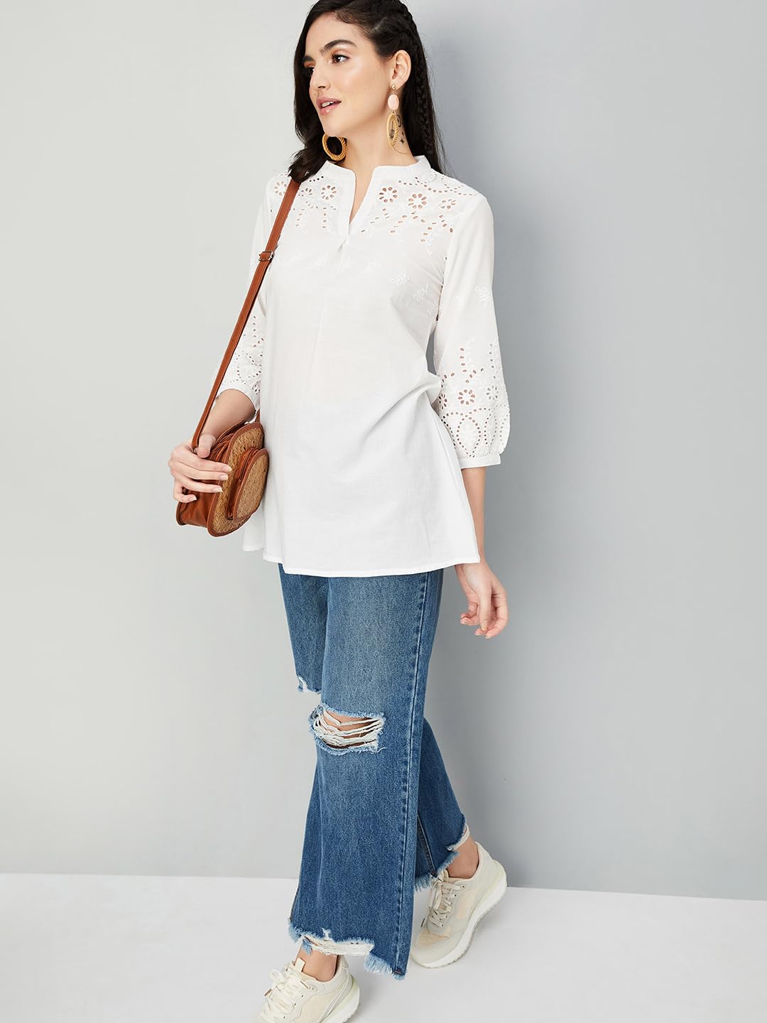 Max Women Schiffli Casual Tunic (INDIE41018OFF White)_M