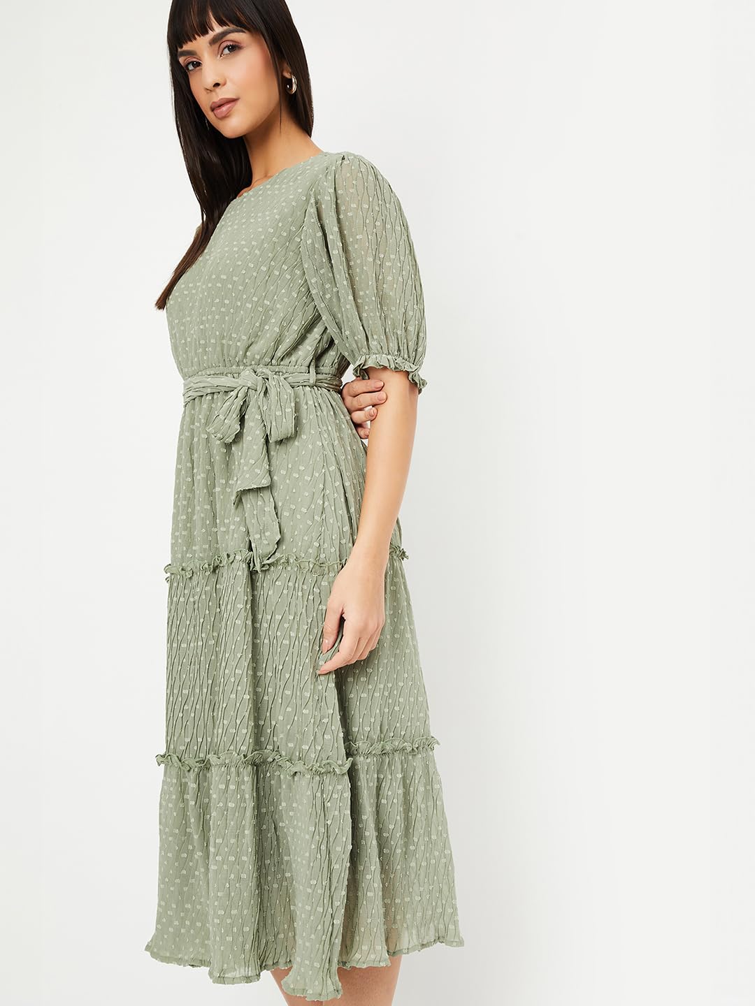 Max URB_N Women Textured Tiered Dress