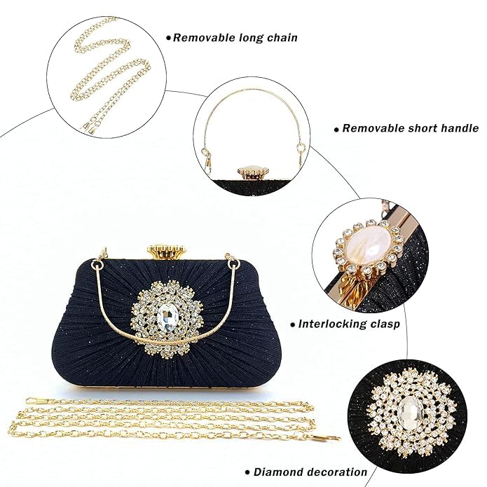 Mastyle® Pleated Handbag With Rhinestone Pattern And Beaded Finish For Women