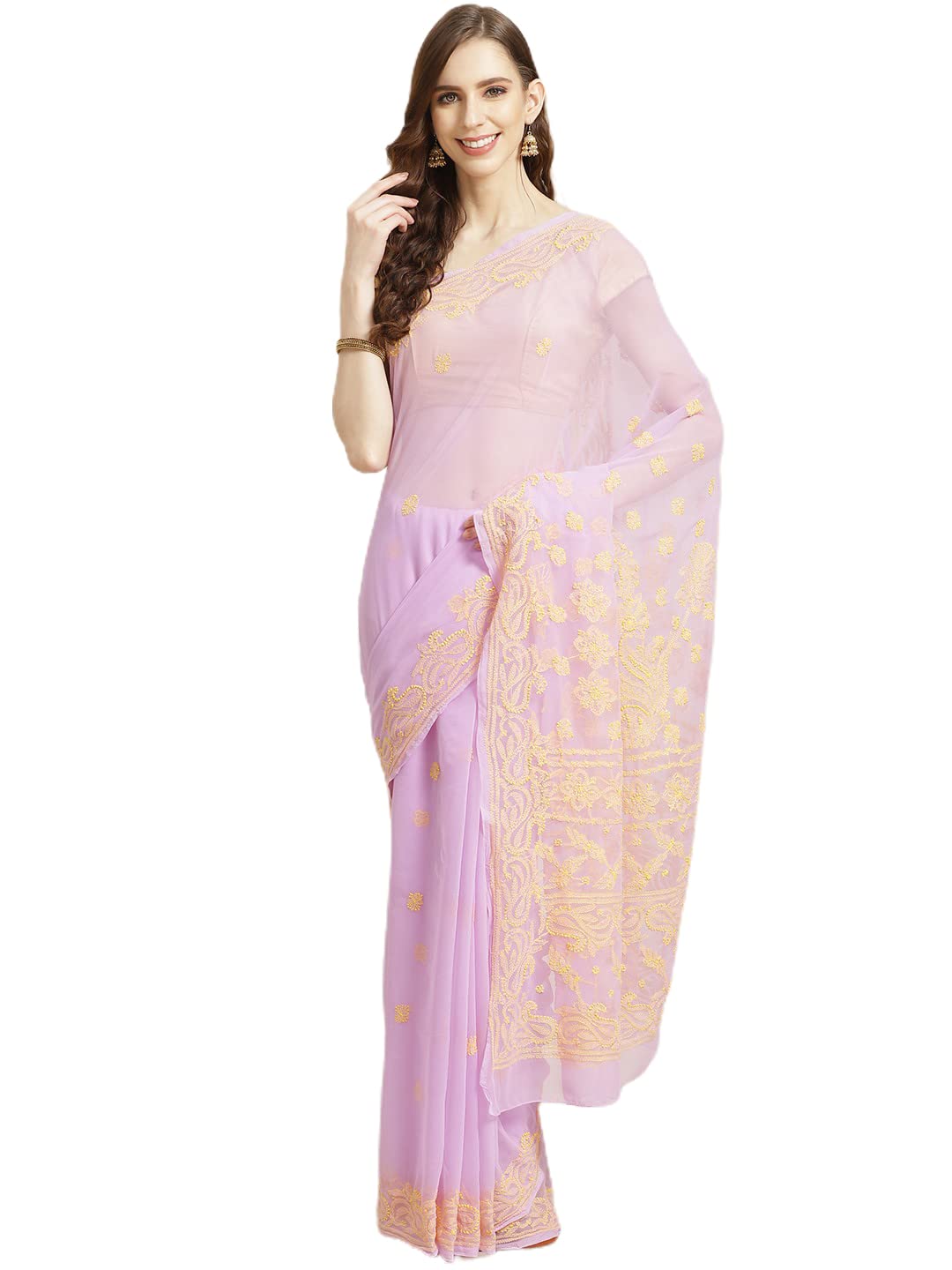 Ada Hand Embroidered Lucknow Chikankari Women's Georgette Saree with Unstitched Blouse Piece A311194 Mauve