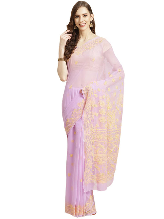 Ada Hand Embroidered Lucknow Chikankari Women's Georgette Saree with Unstitched Blouse Piece A311194 Mauve