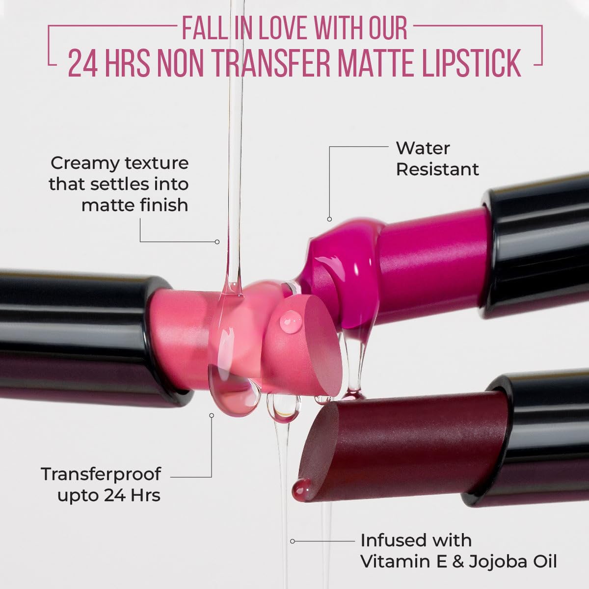 INSIGHT 24 Hrs Non-Transfer Matte Lipstick | Lightweight, Highly Pigmented, Long Wear | Kiss Proof & Smudge Proof | With Vitamin E & Jojoba Oil | Vegan, Toxin Free | Shade 07 - Feeling Bubbly (3g)