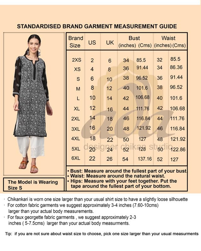 Ada Hand Embroidered Lucknow Chikankari White Cotton Kurta Kurti for Women A411557 (M)
