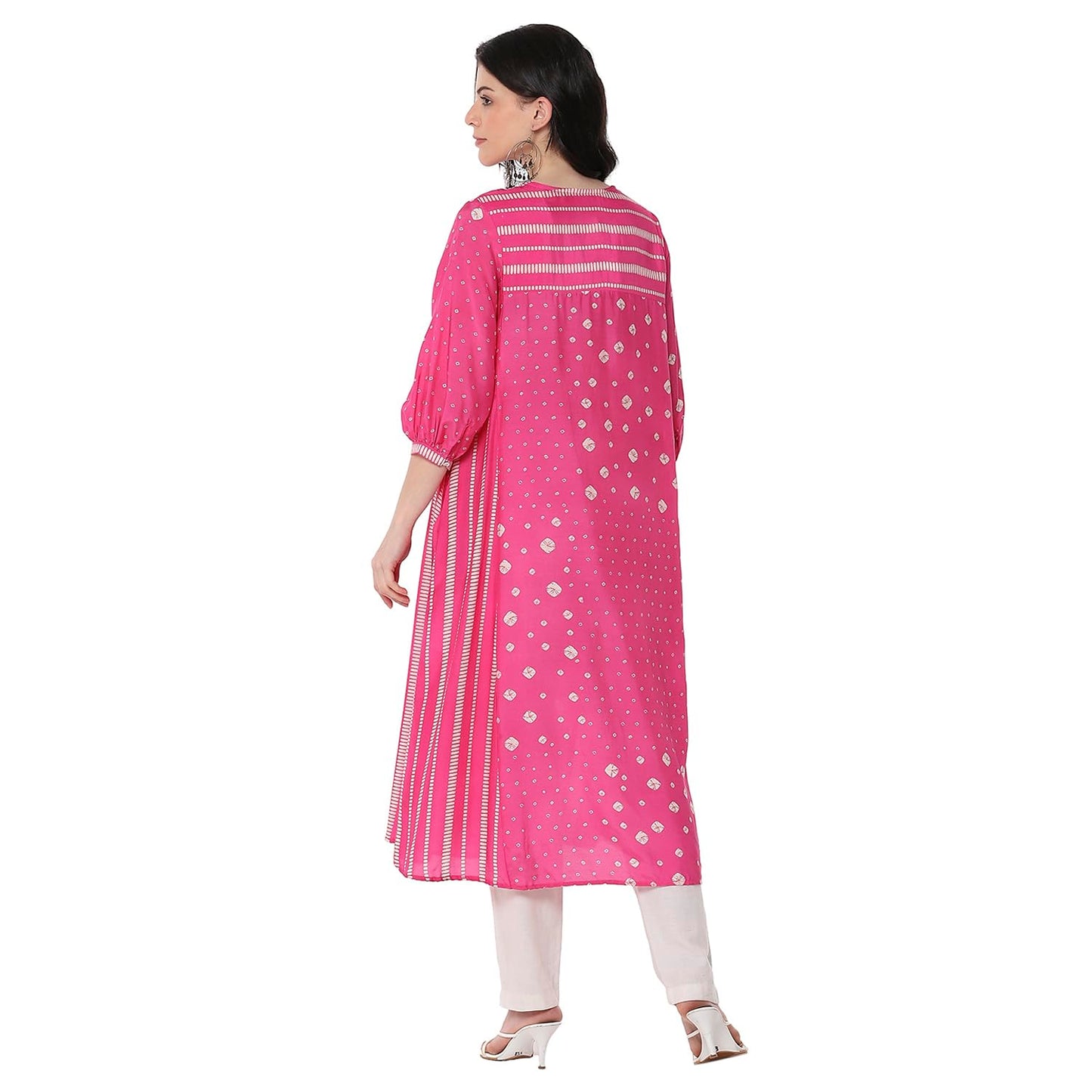 Biba Women's Pink Modal Blend A-Line Printed Kurta
