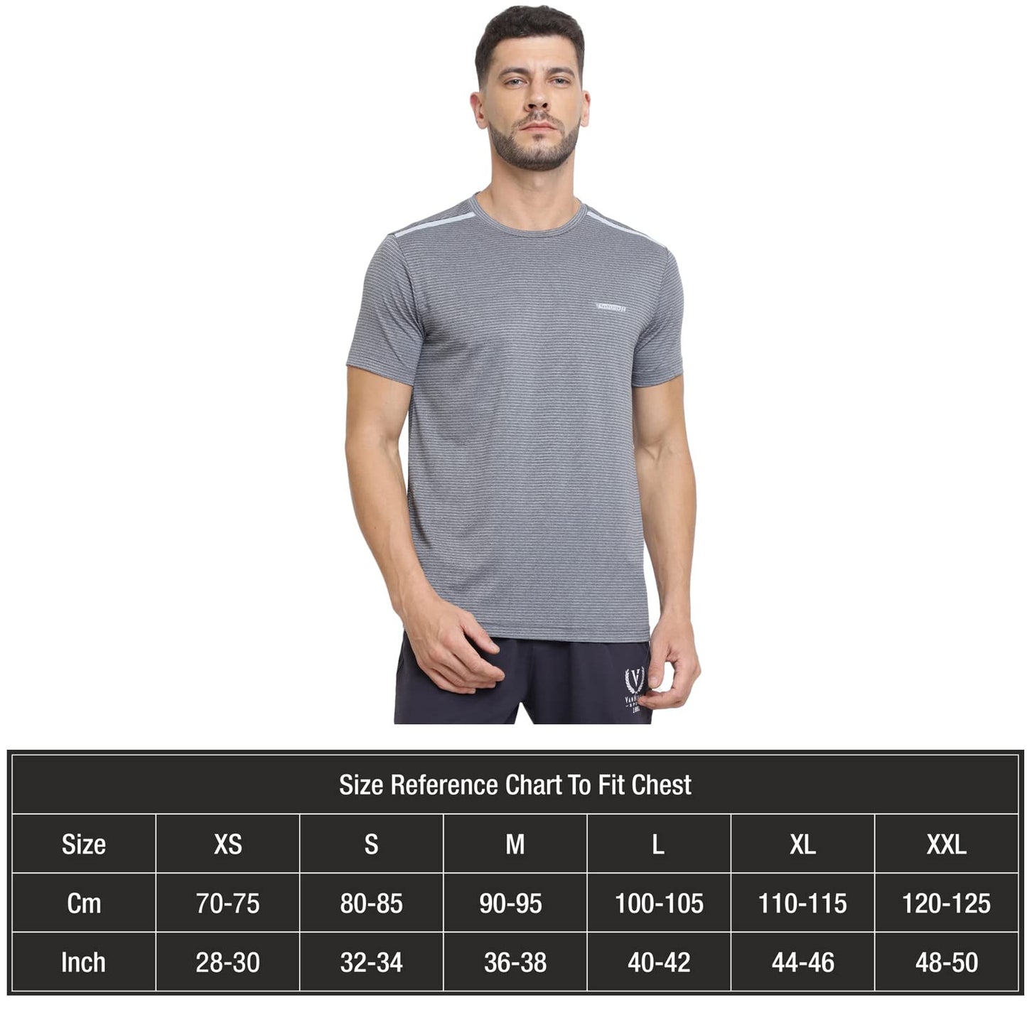 Van Heusen Performance Men T-Shirt - Polyester Spandex - Swift Dry, Crew Neck, Mesh Ventilation_61006_Grey Heather_L