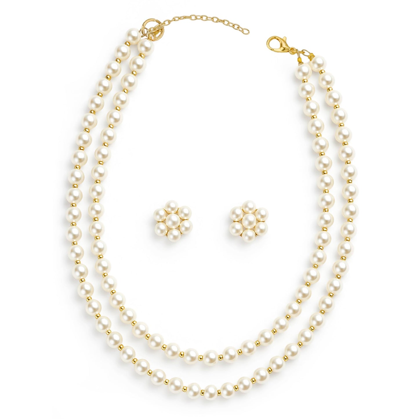 PRAO Multilayer Pearl Necklace Set For Women With Pearl Earrings | Stylish White Pearl Jewellery Set for Women & Girls | For Wedding, Party, Engagement | Latest