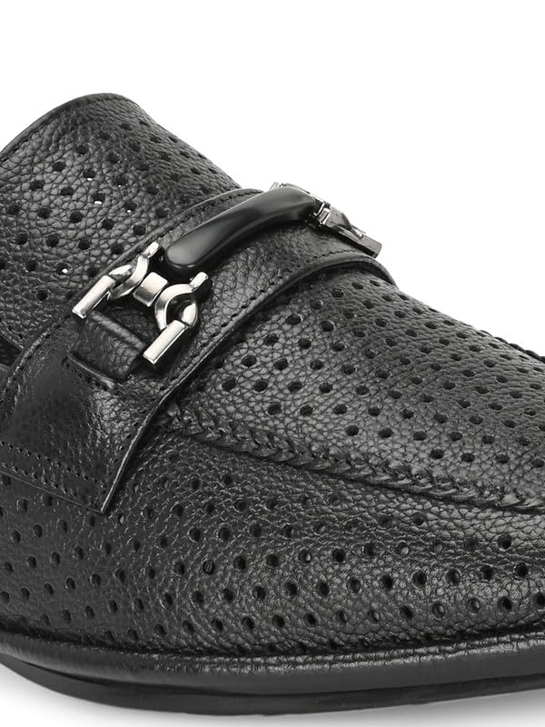 HITZ Men's Black Leather Formal Slip On Shoes - UK 8