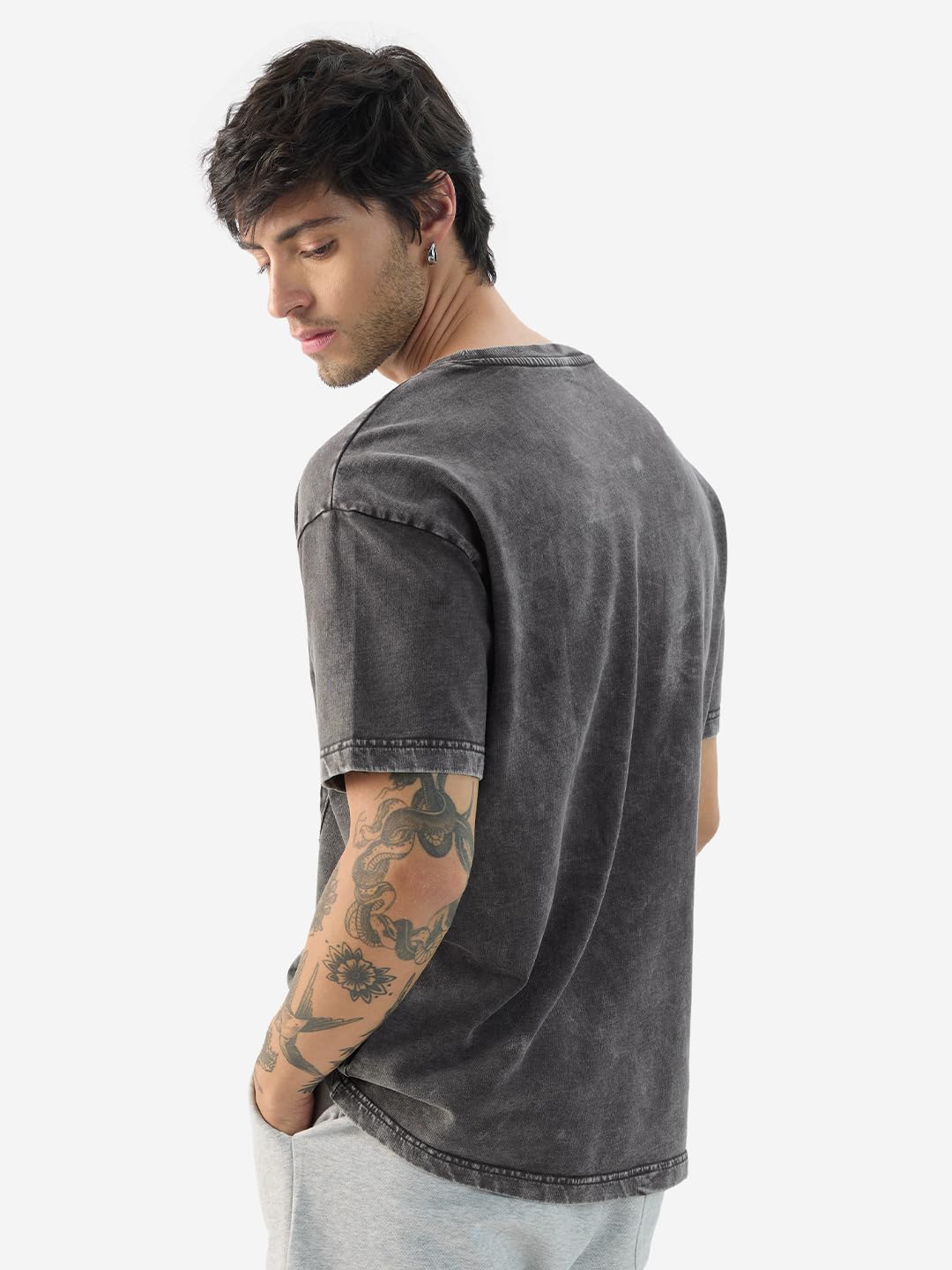 The Souled Store Official Spider-Man: Midnight Men and Boys Short Sleeve Round Neck Grey Textured Cotton Oversized T-Shirts