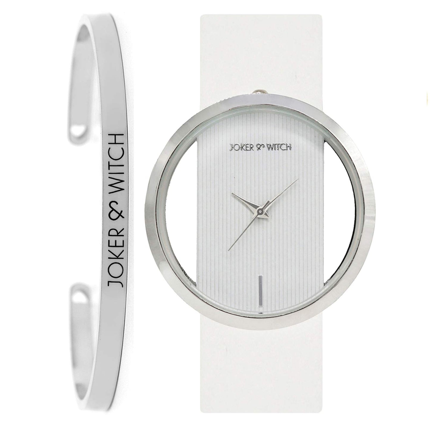 Joker & Witch Synthetic Coeur White And Silver Analog Watch Bracelet Set For Women, Band_Black