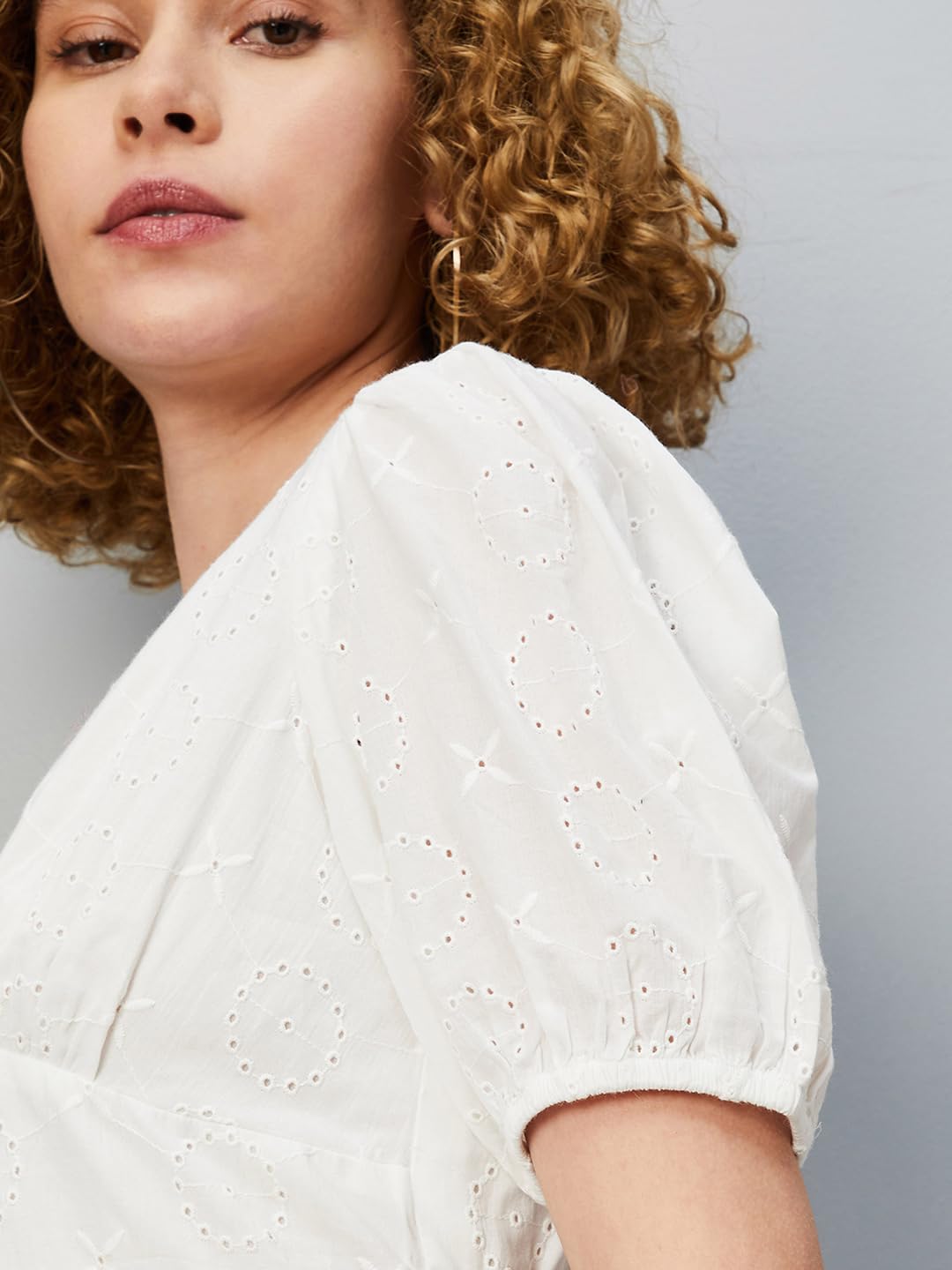 Max Women's Cotton Blend Classic Midi Dress (MDDRS42015_Off White_XL