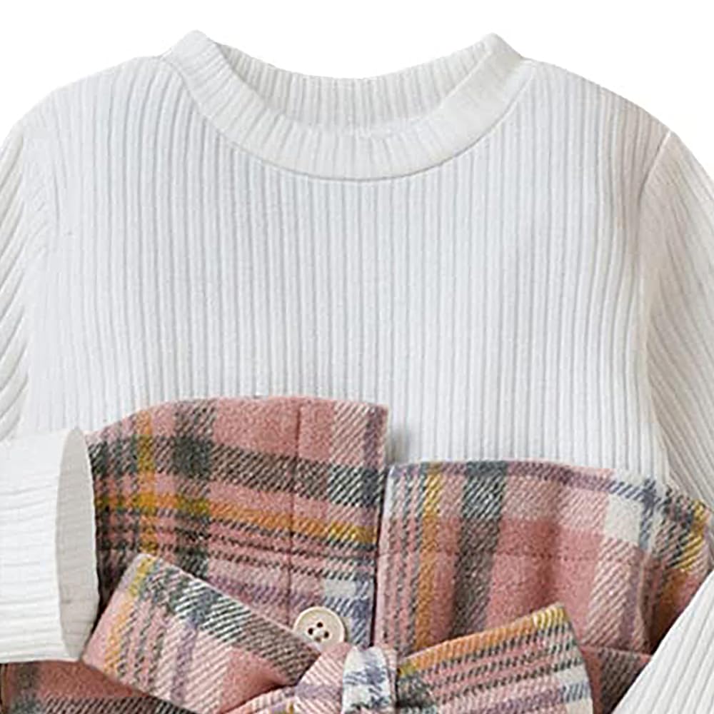 Hopscotch Girls Check Print Full-Sleeve Casual Dress In White Color for Ages 2-3 Years