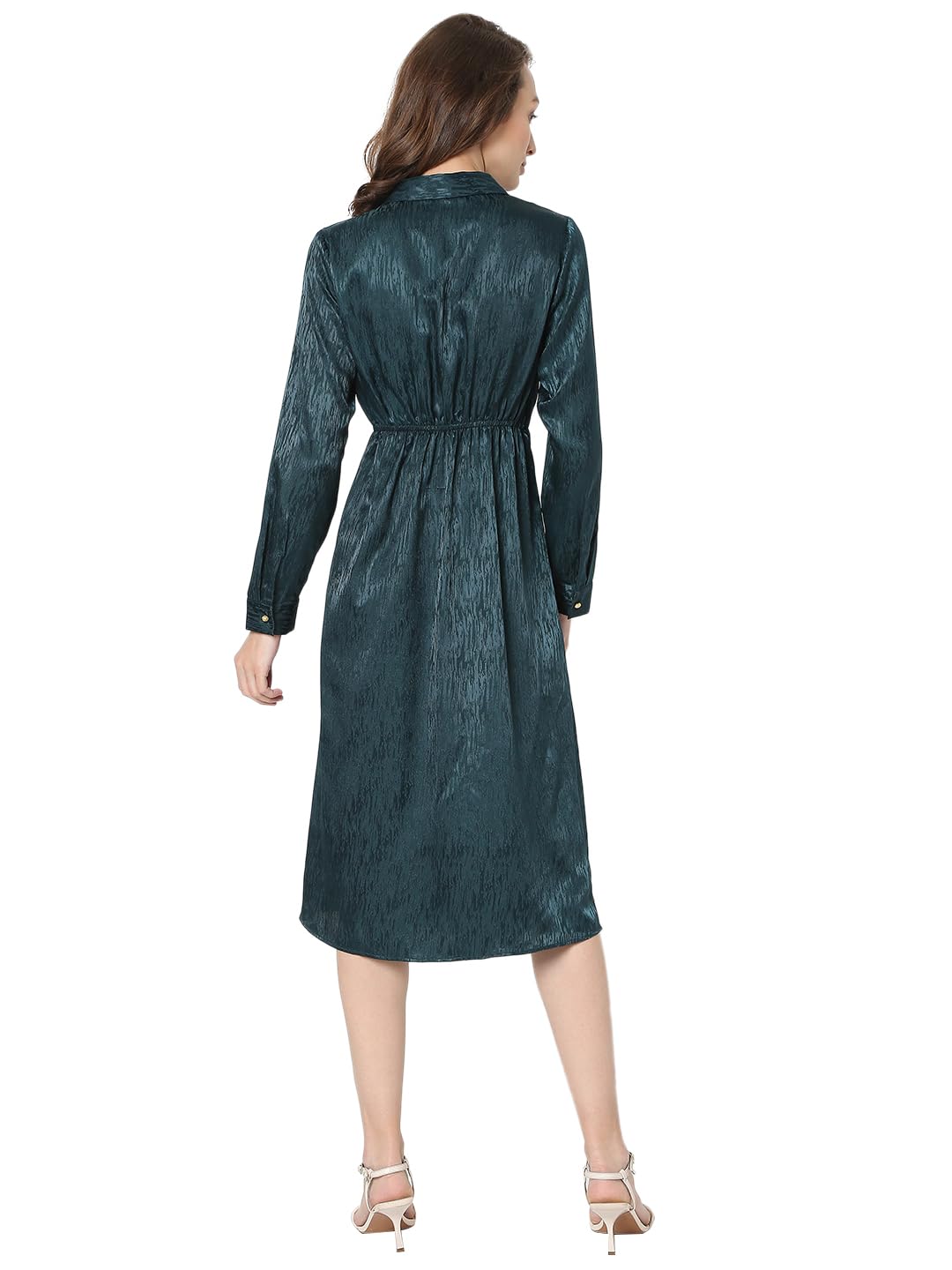 Vero Moda Women's Polyester A-Line Midi Dress (10319953-Ponderosa Pine_Ponderosa