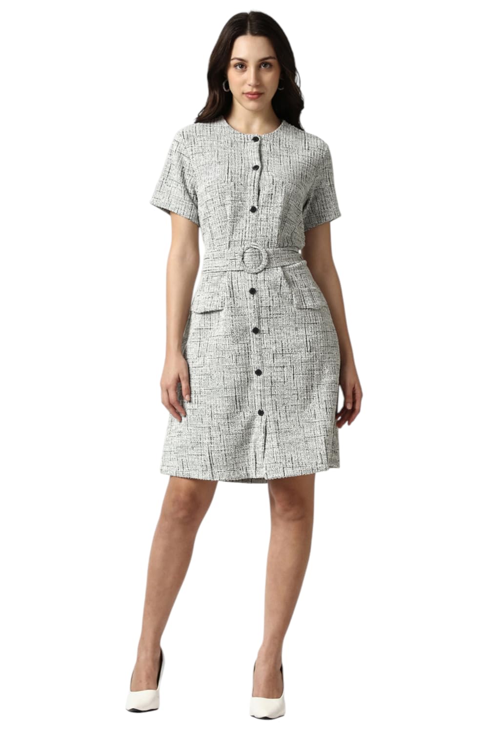 Van Heusen Women's Polyester Modern Above The Knee Dress (VWDRFRGF243790_White