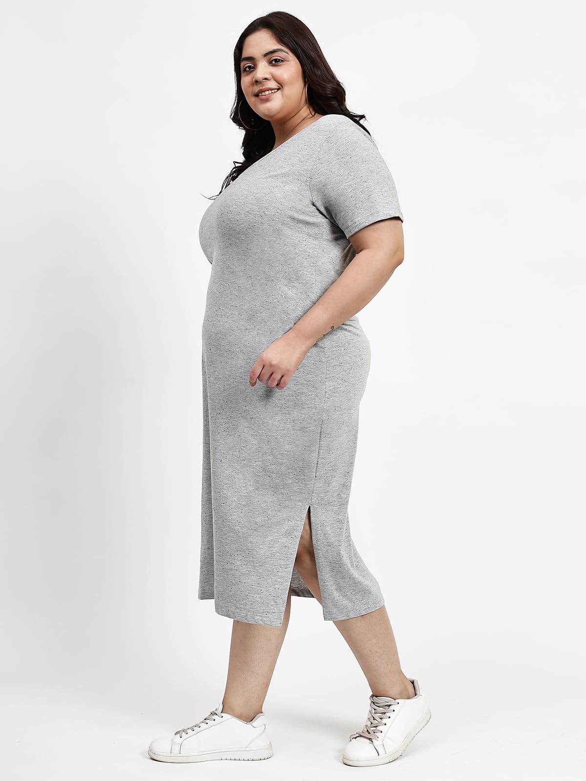 wild U Women Plus Size Dress | Comfort Fit Midi | Cotton Knitted | Stretchable | Shift | Western Casual (Grey, 8XL)