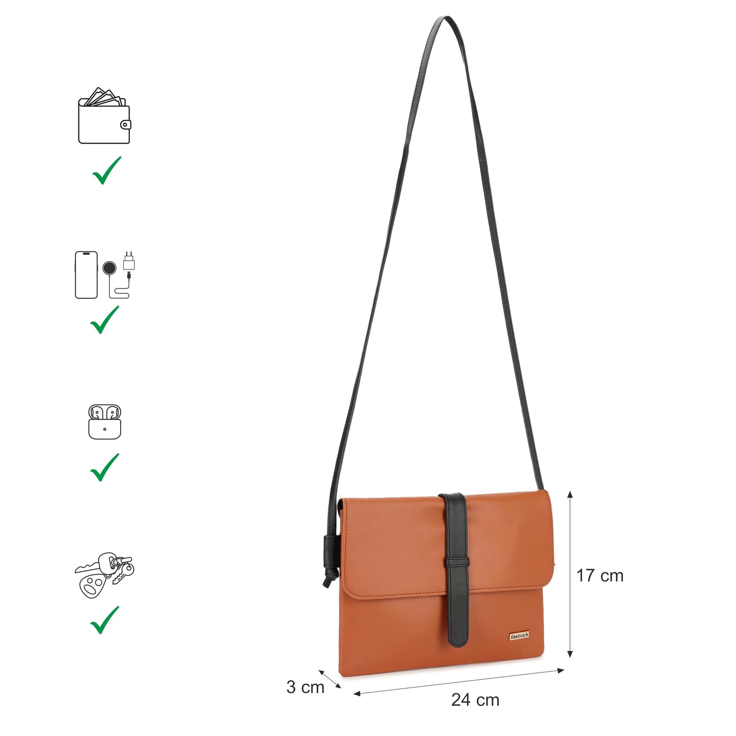 Fastrack Women Flap Buckle Sling Bag with Secure Buckle Closure - Stylish Flap-Over Crossbody for Everyday Use, Brown