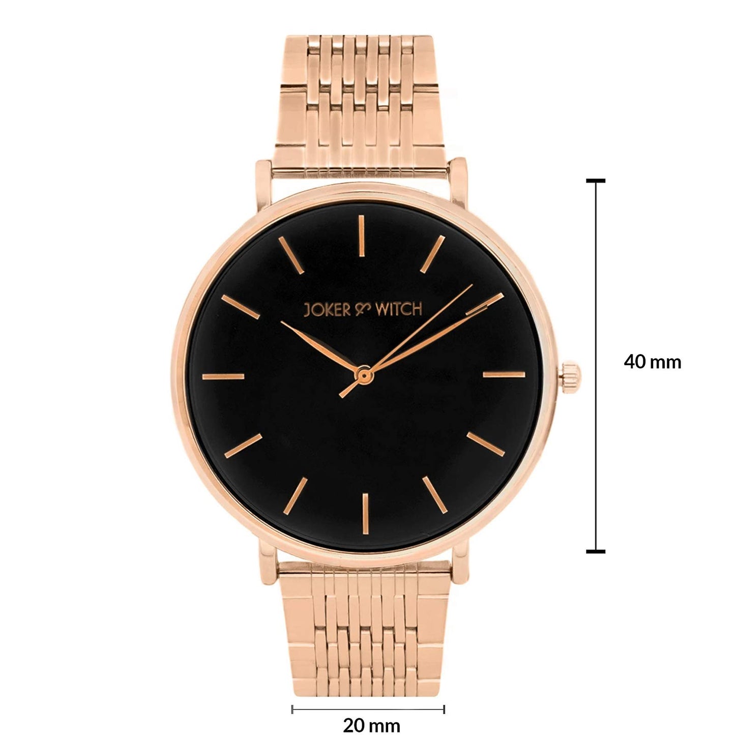 Joker & Witch Signature Black Dial 20mm Rosegold Stainless Steel Watch for Women