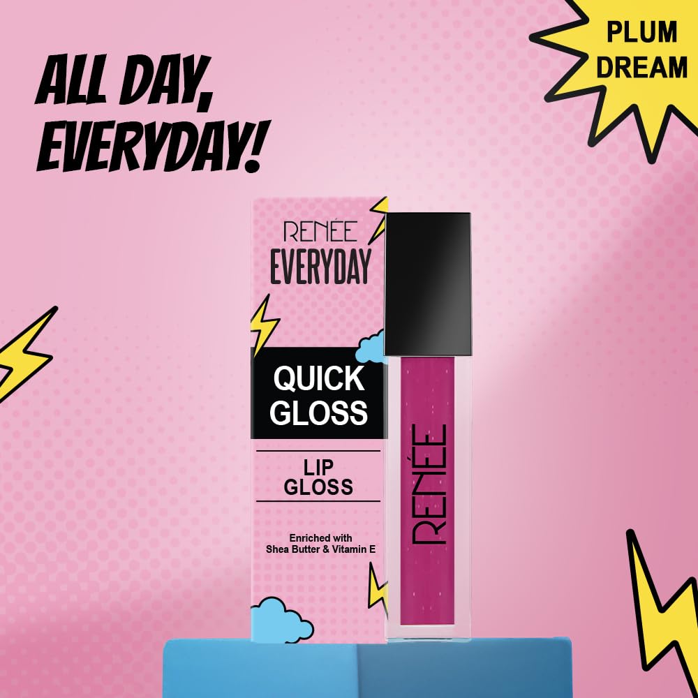 RENNE Everyday Quick Gloss - Plum Dream, Supple Glossy Lips, For Long Lasting Hydration, Lightweight & Non-Sticky Formula with Subtle Tint, Shea Butter & Vitamin E Infused