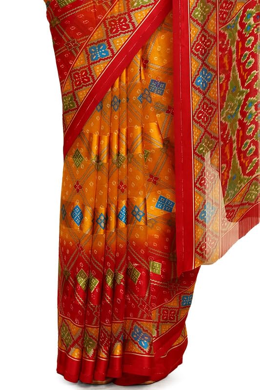 Soch Womens Mustard Chiffon Bandhani Print Saree