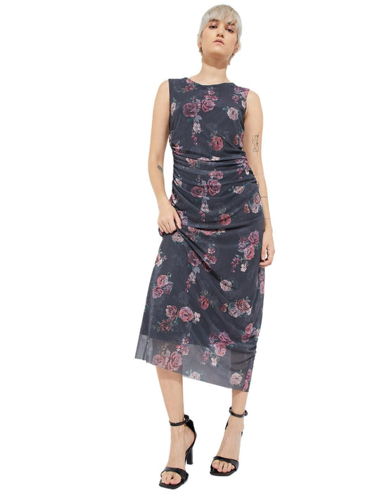 Max Alaya F x URB_N Women Floral Print Bodycon Dress (Grey_XL)