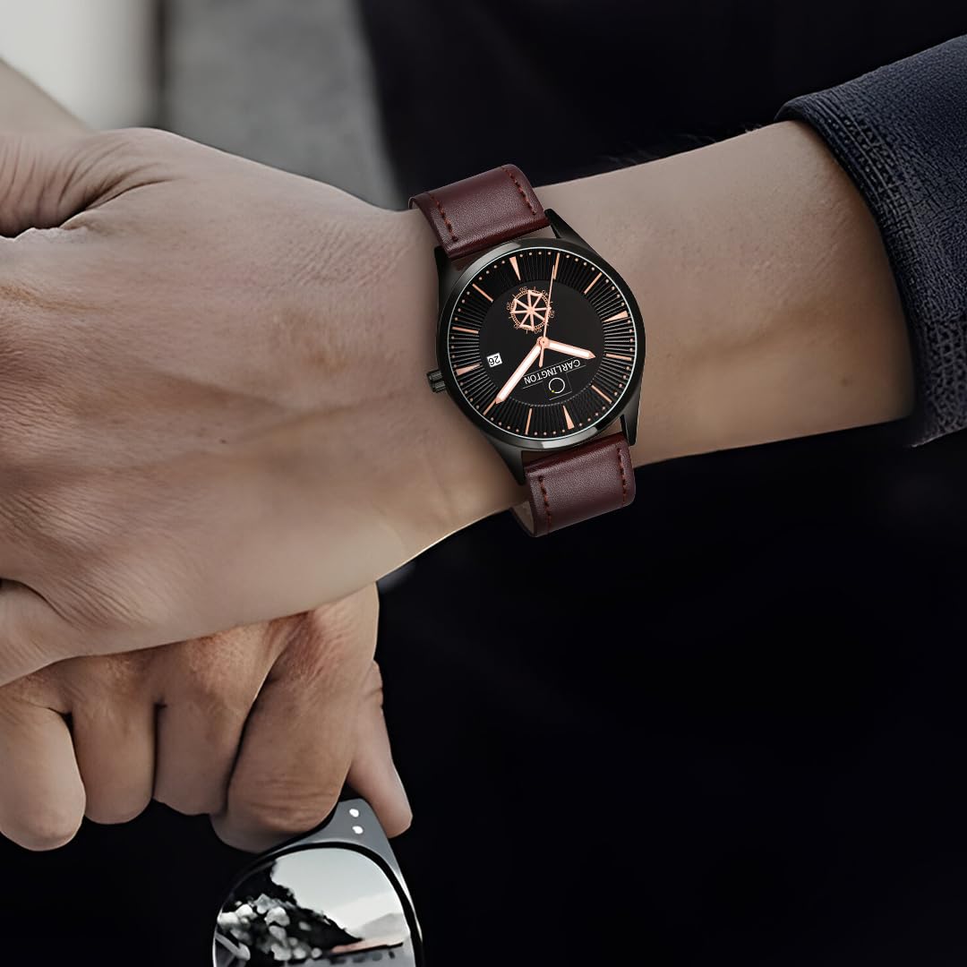 Carlington Analog Men's Wrist Watch with Leather Strap - CT 1020 BrownBlack