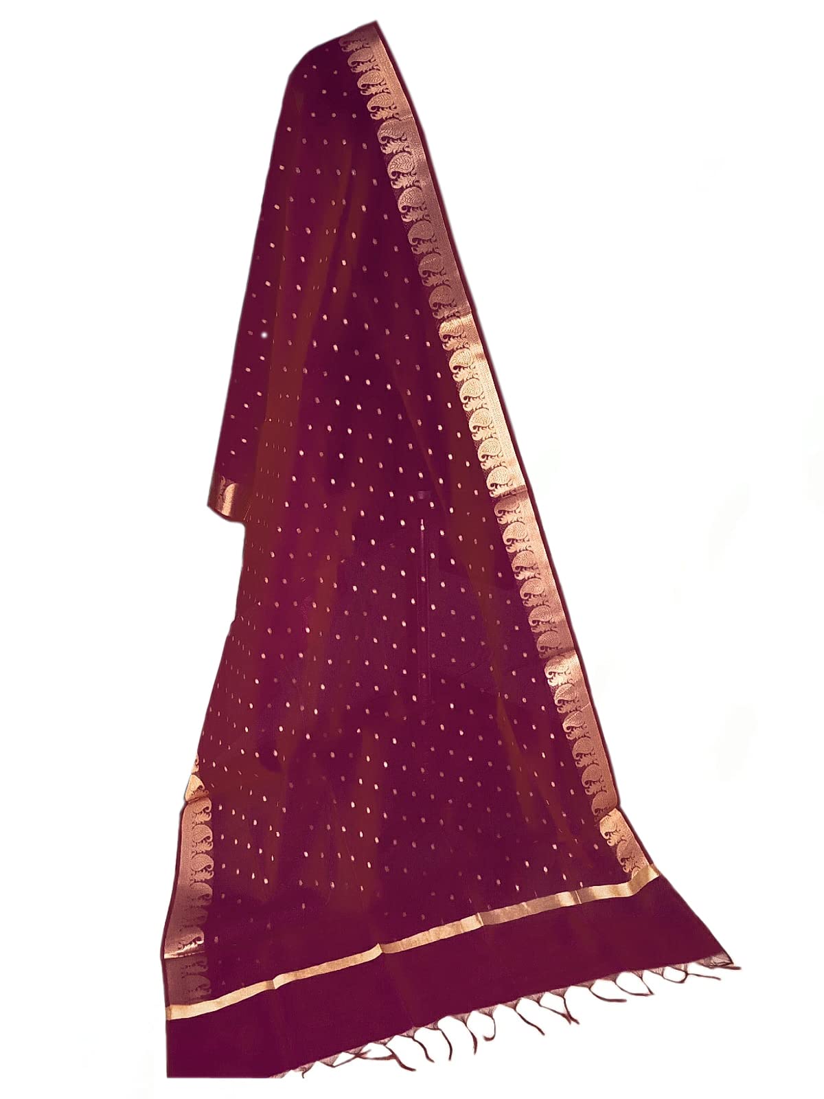 The SDF India Women's Self Design Chanderi Dupatta (Chunri-2.4m_Maroon_2.4)