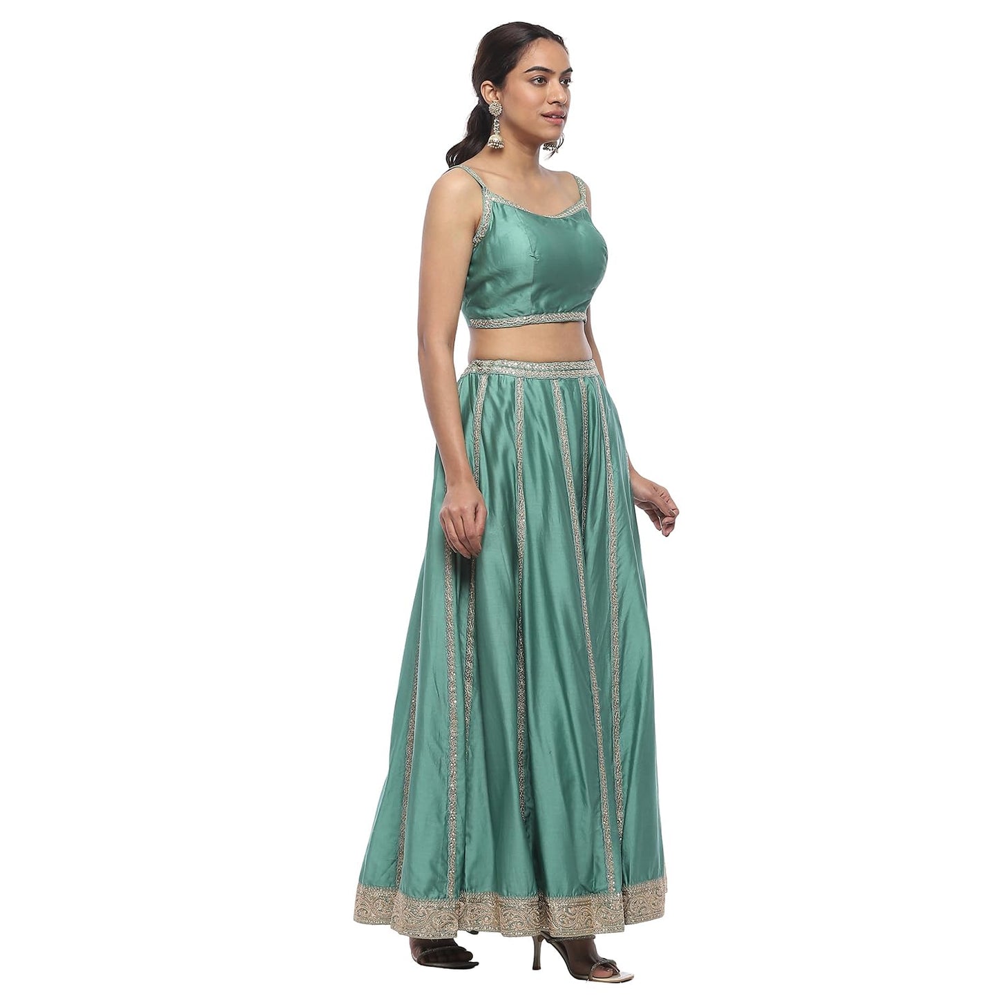 Biba Women's Chanderi Silk Lehenga Set (SKDHVYOCWR10609AW24SEGRN_Sea Green_38)