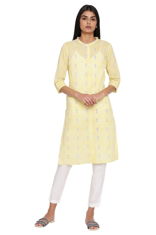 W for Woman Moss Green Printed Button Down Kurta_21AUW17164-117850_M