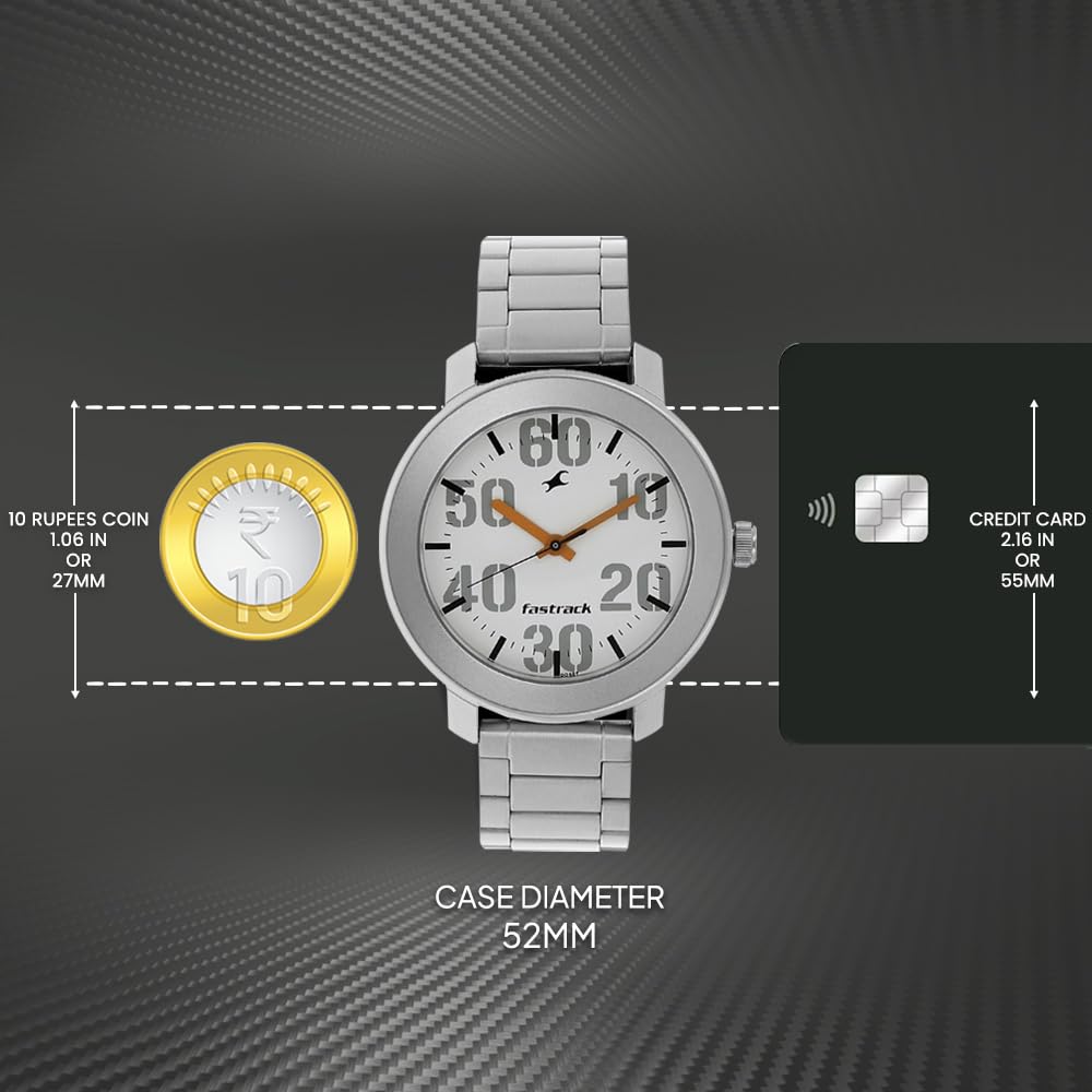 Fastrack Casual Analog Stainless Steel White Dial Silver Band Men's Watch-NL3121SM01/NP3121SM01