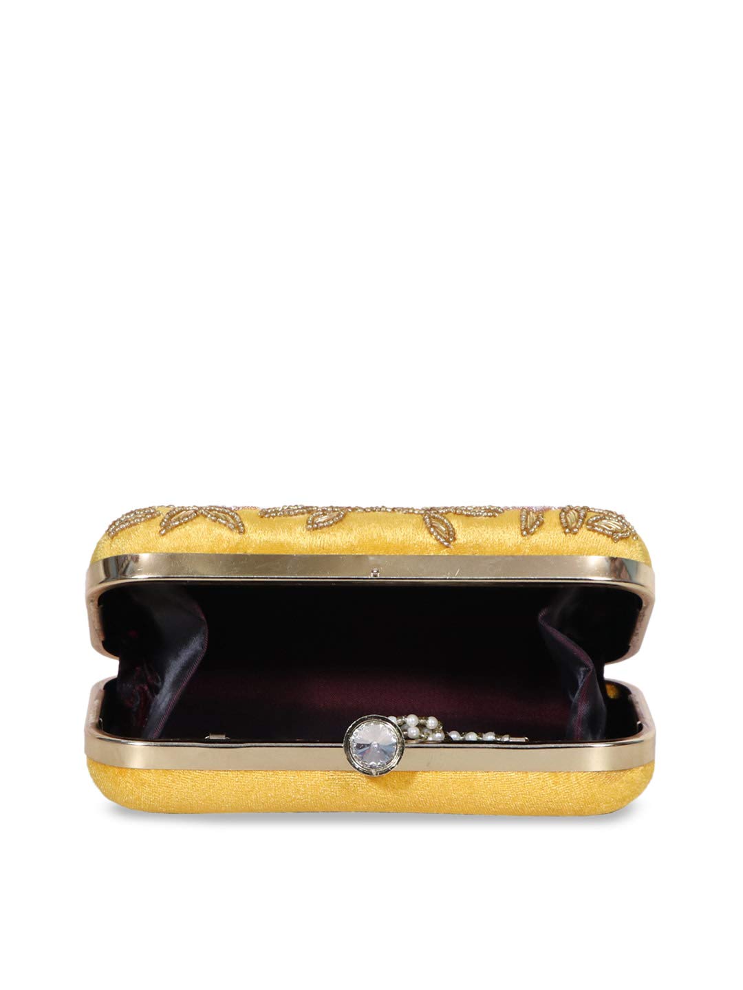 DUCHESS Women's Velvet Zari Zirkon Box Clutch Purse (Yellow)
