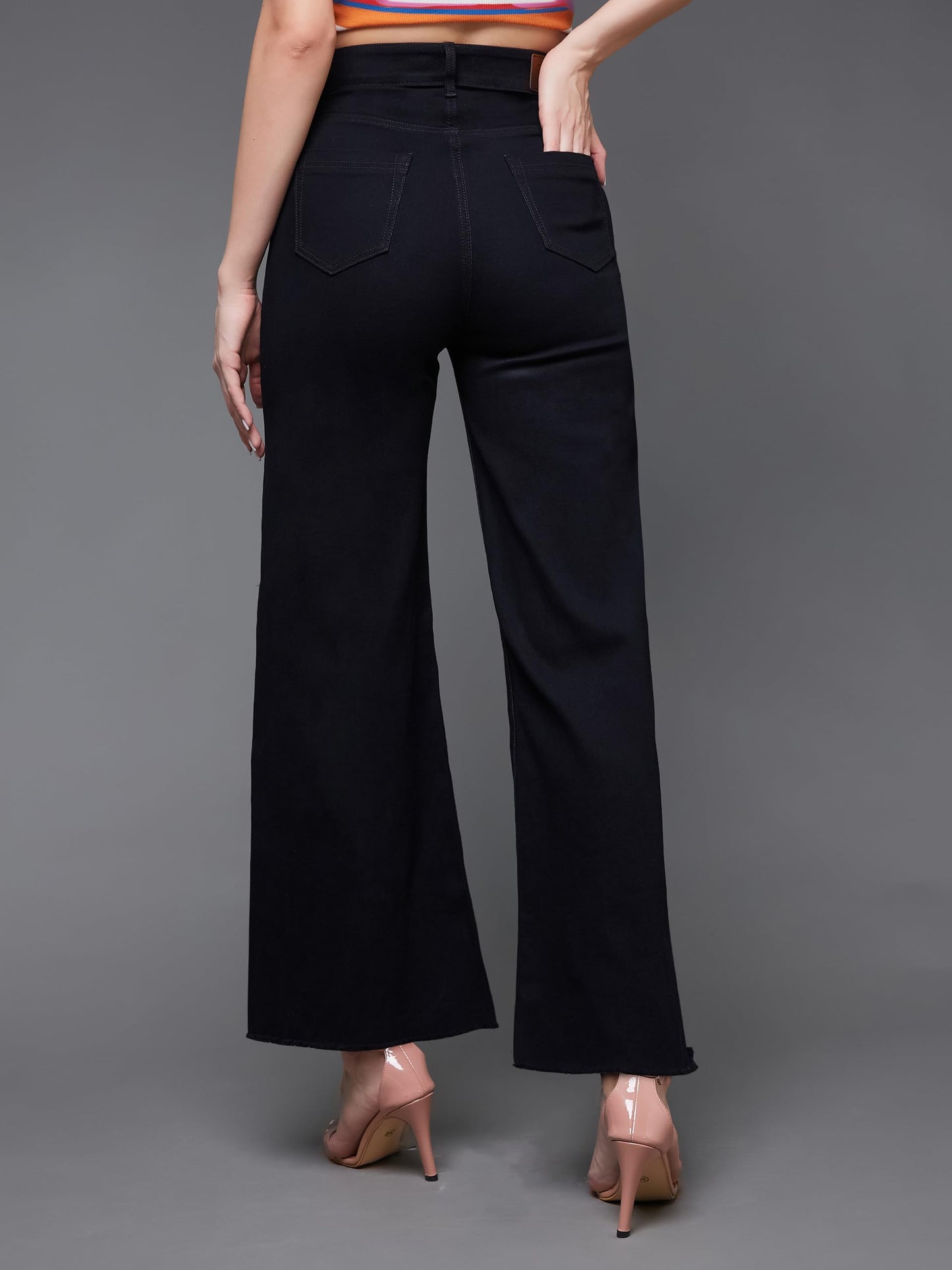 Miss Chase Women's High Rise Regular-Length Stretchable Wide Leg Denim Jeans (MCSS22DEN12-17-527-32, Gunmetal Black, 32)
