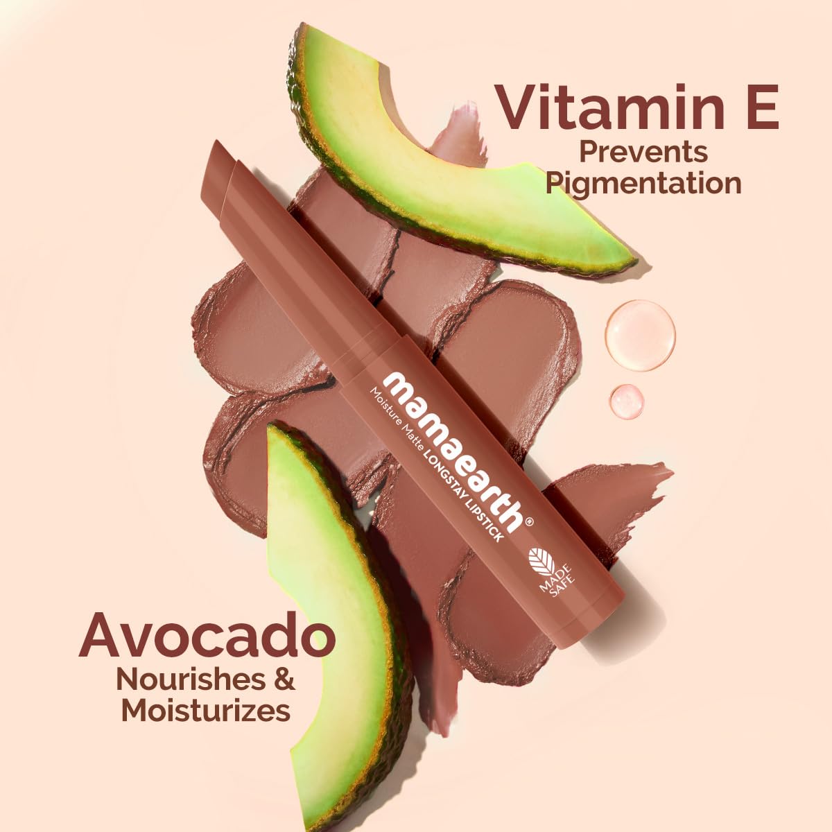 Mamaearth Moisture Matte Longstay Mini Lipstick with Avocado Oil & Vitamin E for 12 Hour Long Stay-04 Cinnamon Nude - 0.7 g