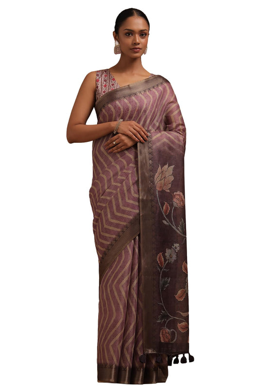Soch Womens Purple Tissue Chevron Saree