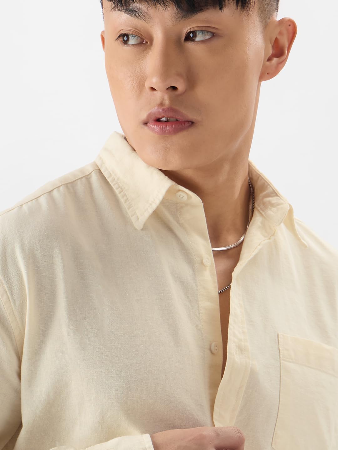 The Souled Store Cotton Linen: Off-White Men and Boys Collared Neck Long Sleeve Regular Fit Cotton Linen Shirts Solid Shirts Casual Button-Down Full Sleeve Casual Workwear Fashionable Stylish