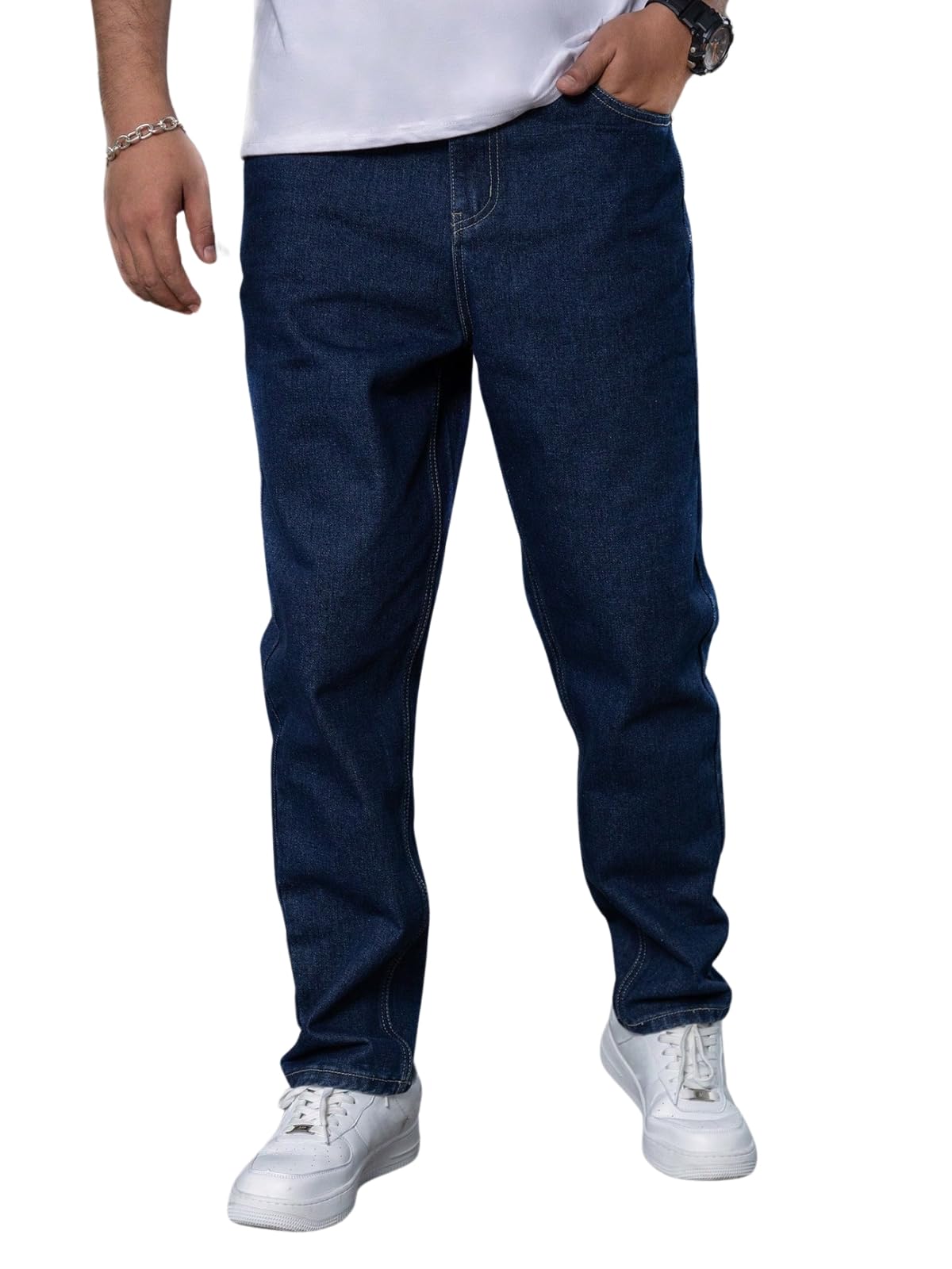 GRECIILOOKS Regular Cargo Pant Baggy Loose Fit | Cotton Mid Rise Jeans for Men (GL-MJ-11_Dark Blue_28)