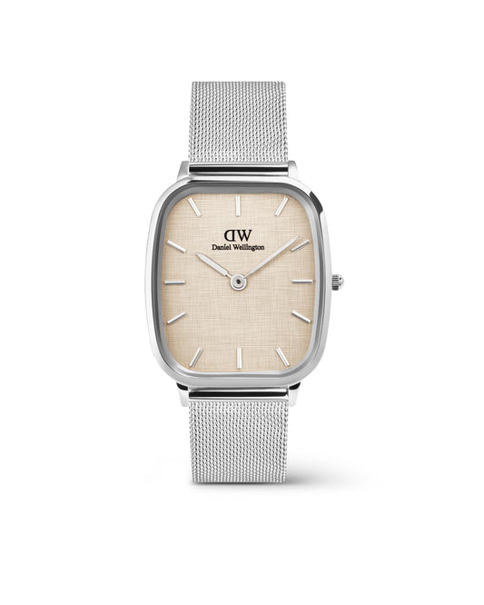 Daniel Wellington Vintage Analogue Watch for Man with Beige Cushion Dial & Silver Stainless Steel Bracelet Band Water Resistant Men's Wrist Watches - DW00100814K