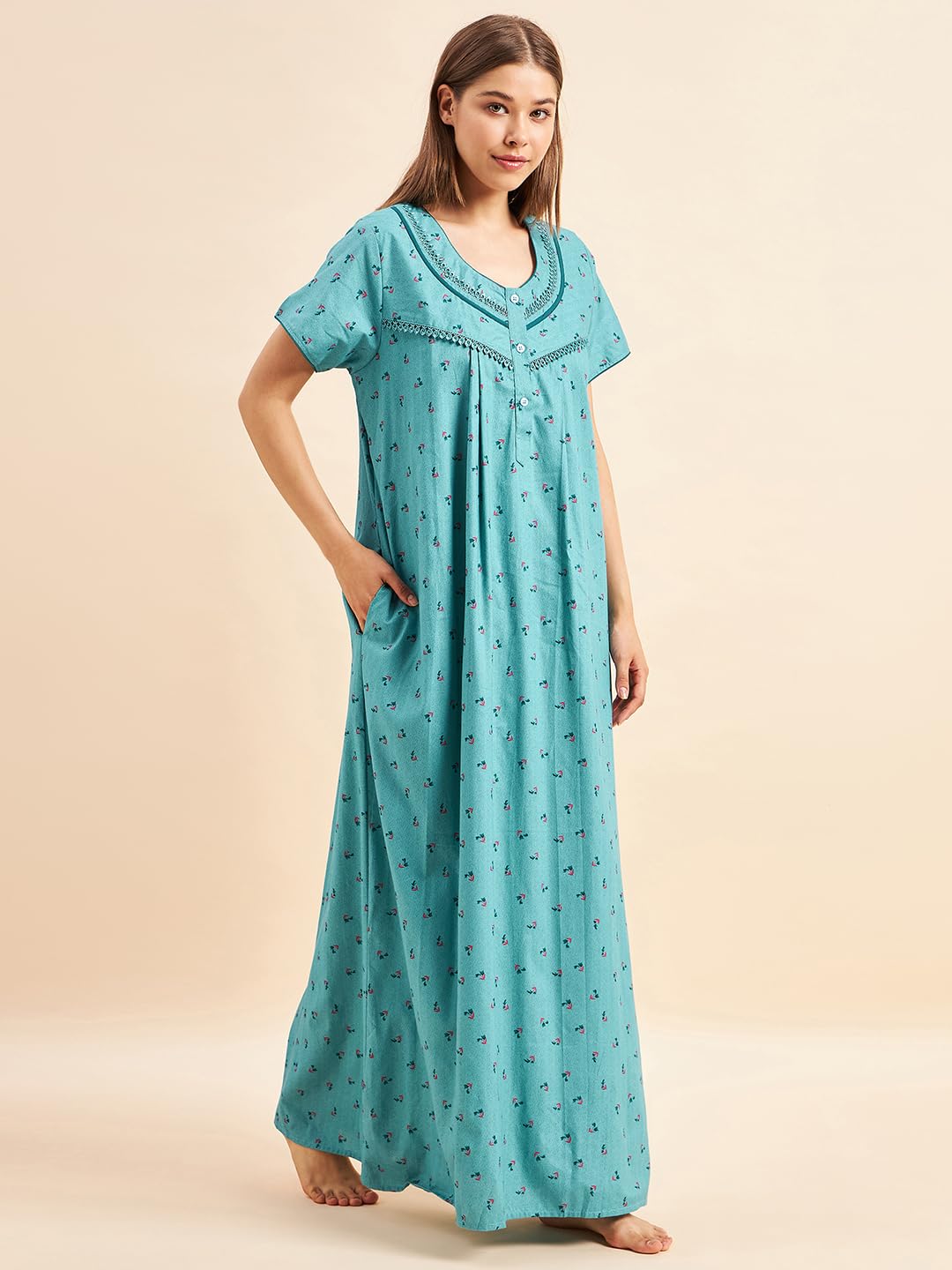 Sweet Dreams Women's Cotton Maxi Classic Nightgown (OCW-2990_Mint_XL)