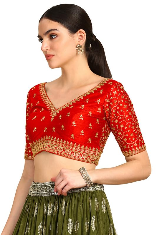 Soch Womens Red Zari Embroidery Padded Silk Blend Blouse with Sequins
