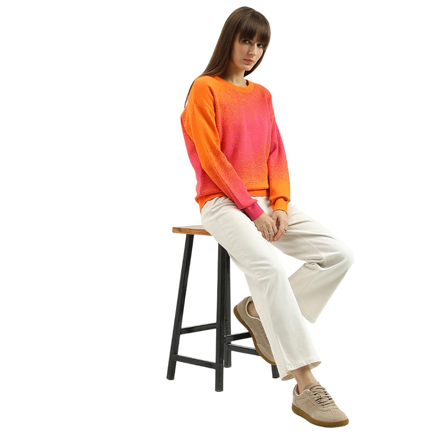 United Colors of Benetton Women's Cotton Round Neck Sweater (25A1099W3M56I902_Orange