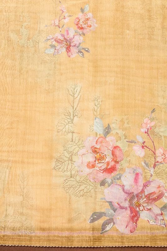 Soch Womens Mustard Silk Blend Floral Print Unstitch Dress Material With Sequins Work