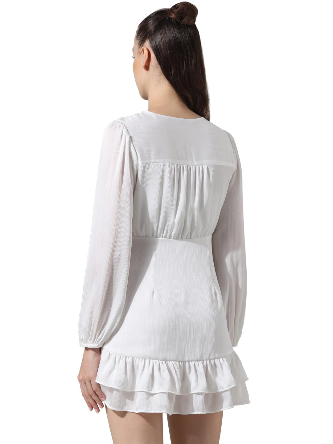 ONLY Women Solid Polyester Above Knee White Tiered Dress