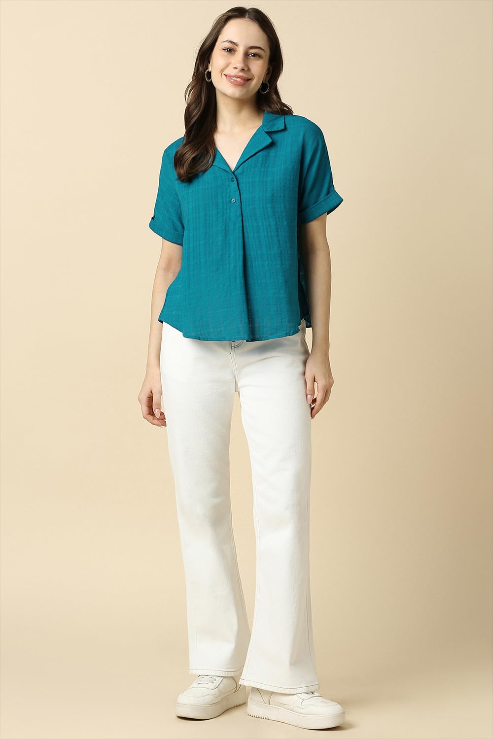 Allen Solly Women Blue Textured Casual Top