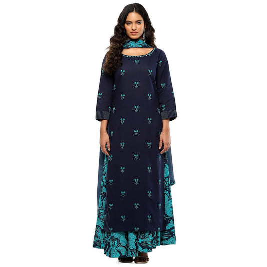 BIBA Women's Cotton Kurta Sets (SKDTNBNA9846AW24NAV_Blue