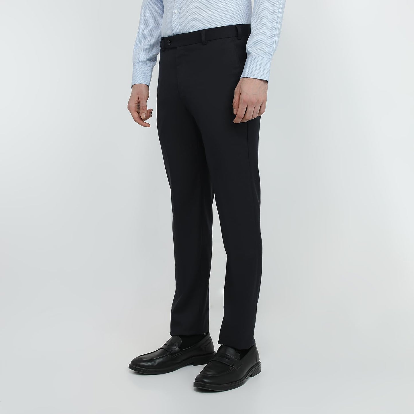 Raymond Men Slim Fit Solid Pattern Poly Viscose Blend Flat Front Formal Trouser Blue